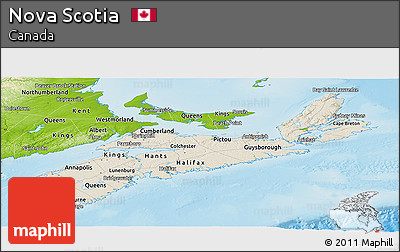 Shaded Relief Panoramic Map of Nova Scotia, physical outside