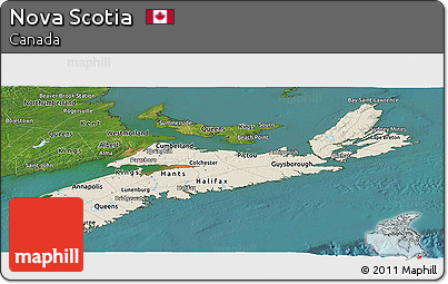 Shaded Relief Panoramic Map of Nova Scotia, satellite outside