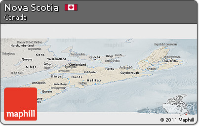 Shaded Relief Panoramic Map of Nova Scotia, semi-desaturated