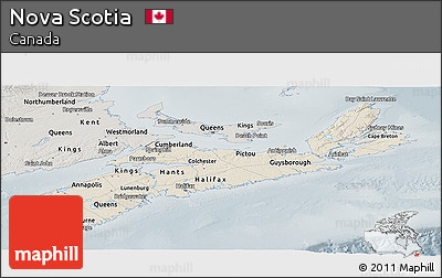 Shaded Relief Panoramic Map of Nova Scotia, semi-desaturated