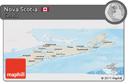 Shaded Relief Panoramic Map of Nova Scotia, single color outside