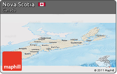 Shaded Relief Panoramic Map of Nova Scotia, single color outside