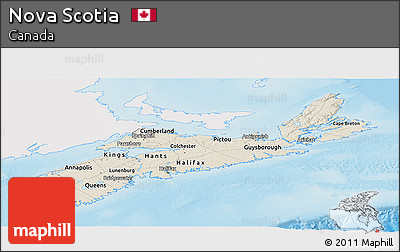 Shaded Relief Panoramic Map of Nova Scotia, single color outside
