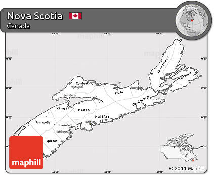 Silver Style Simple Map of Nova Scotia, cropped outside