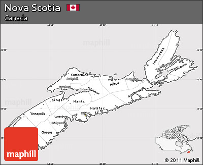 Silver Style Simple Map of Nova Scotia, cropped outside