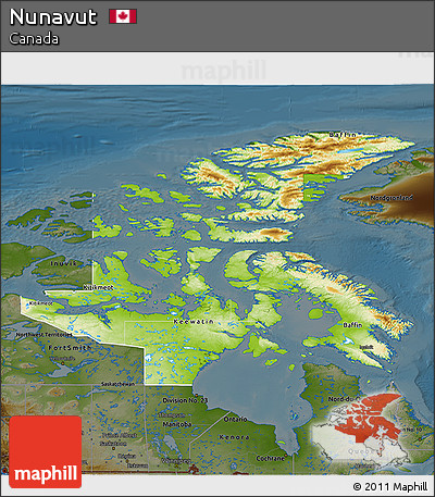 Physical 3D Map of Nunavut, darken
