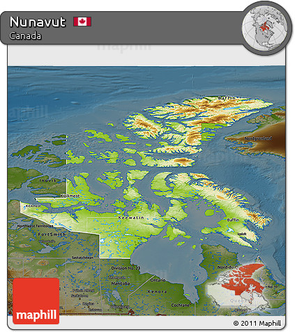 Physical 3D Map of Nunavut, darken