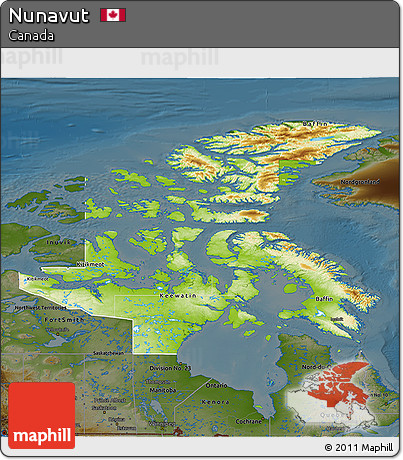 Physical 3D Map of Nunavut, darken