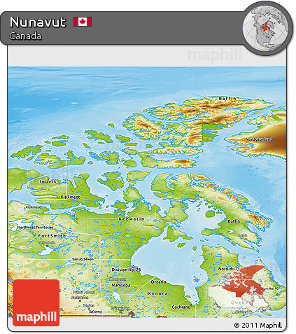 Physical 3D Map of Nunavut