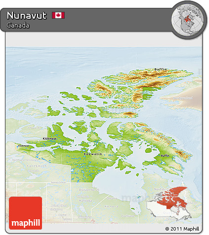 Physical 3D Map of Nunavut, lighten
