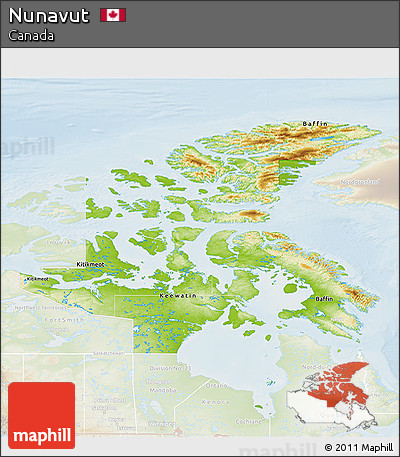 Physical 3D Map of Nunavut, lighten