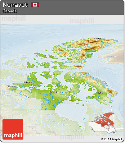 Physical 3D Map of Nunavut, lighten