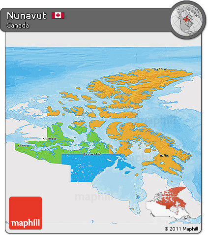 Political 3D Map of Nunavut, single color outside