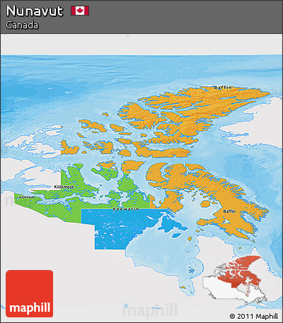 Political 3D Map of Nunavut, single color outside