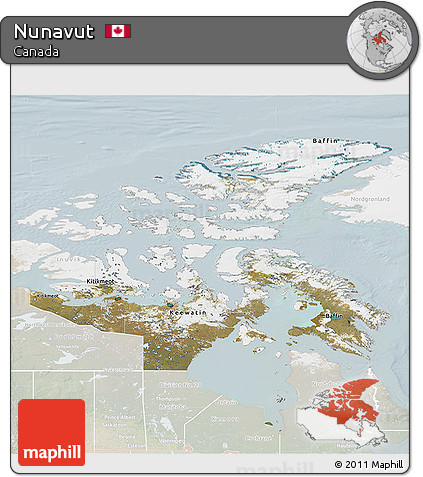 Satellite 3D Map of Nunavut, lighten