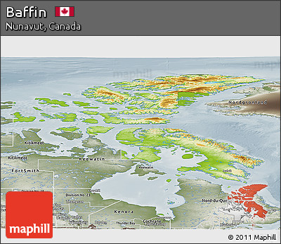 Physical Panoramic Map of Baffin, semi-desaturated