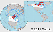 Gray Location Map of Nunavut, highlighted country, within the entire country