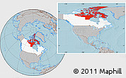 Gray Location Map of Nunavut, highlighted country, hill shading