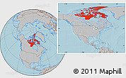 Gray Location Map of Nunavut, hill shading