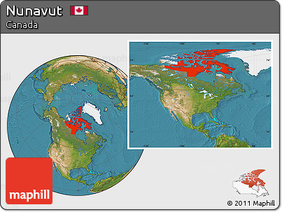 Satellite Location Map of Nunavut