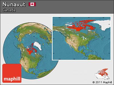 Satellite Location Map of Nunavut