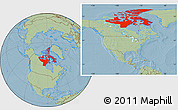 Savanna Style Location Map of Nunavut, hill shading