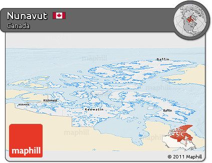Classic Style Panoramic Map of Nunavut, single color outside