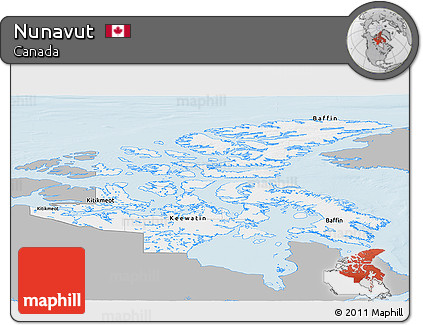 Gray Panoramic Map of Nunavut, single color outside