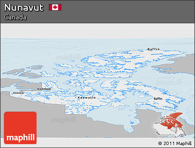 Gray Panoramic Map of Nunavut, single color outside