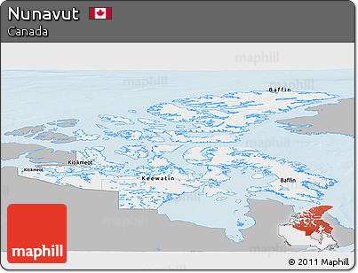 Gray Panoramic Map of Nunavut, single color outside