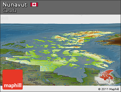 Physical Panoramic Map of Nunavut, darken