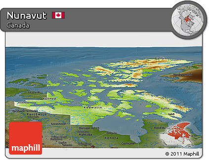 Physical Panoramic Map of Nunavut, darken