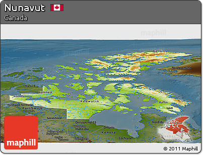 Physical Panoramic Map of Nunavut, darken