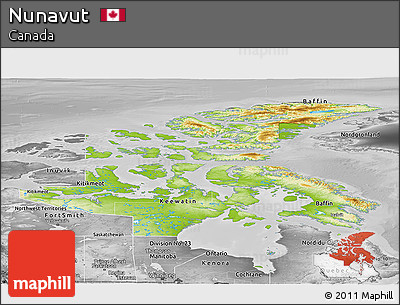 Physical Panoramic Map of Nunavut, desaturated