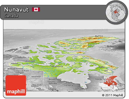 Physical Panoramic Map of Nunavut, desaturated