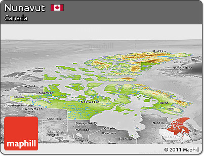 Physical Panoramic Map of Nunavut, desaturated