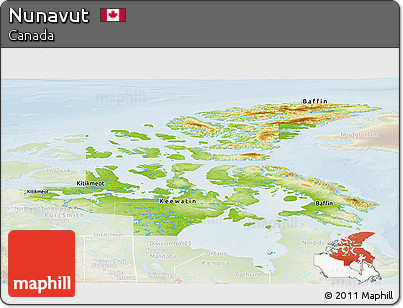 Physical Panoramic Map of Nunavut, lighten