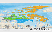 Political Panoramic Map of Nunavut, shaded relief outside