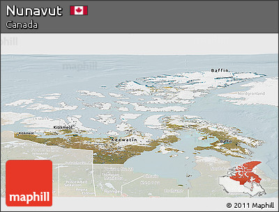 Satellite Panoramic Map of Nunavut, lighten