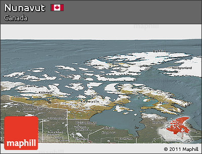 Satellite Panoramic Map of Nunavut, semi-desaturated