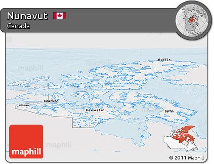 Silver Style Panoramic Map of Nunavut, single color outside