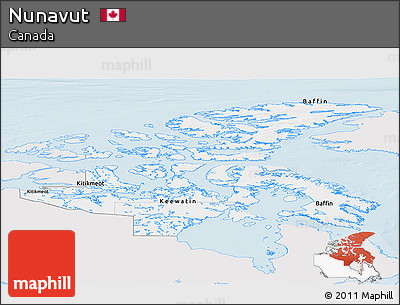 Silver Style Panoramic Map of Nunavut, single color outside