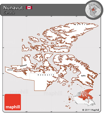 Classic Style Simple Map of Nunavut, cropped outside