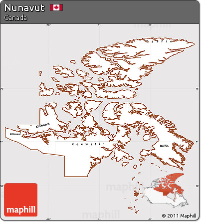 Classic Style Simple Map of Nunavut, cropped outside
