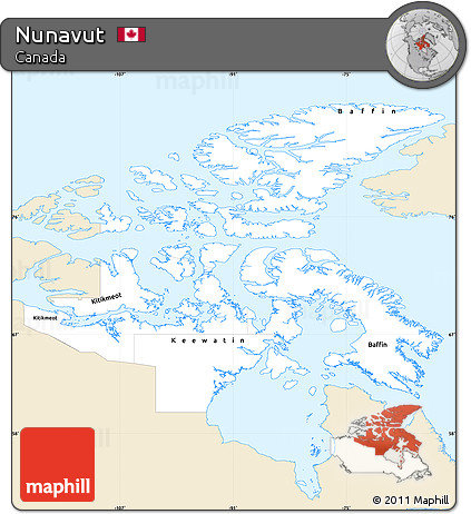 Classic Style Simple Map of Nunavut, single color outside