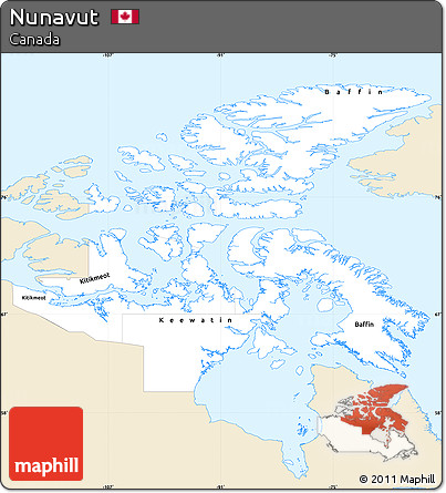 Classic Style Simple Map of Nunavut, single color outside