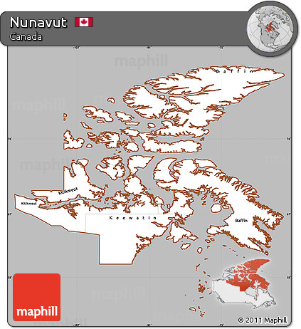 Gray Simple Map of Nunavut, cropped outside