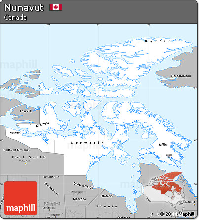 Gray Simple Map of Nunavut