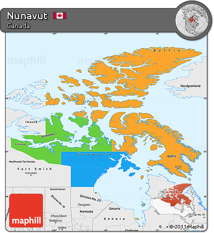 Political Simple Map of Nunavut, single color outside, borders and labels