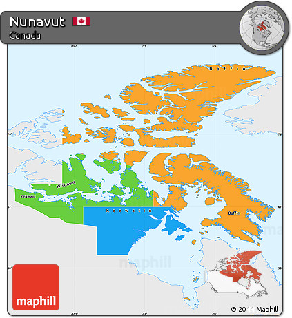 Political Simple Map of Nunavut, single color outside